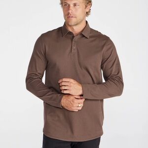 BYLT Basics Bayside Long Sleeve Polo Brown Mens Size XXL